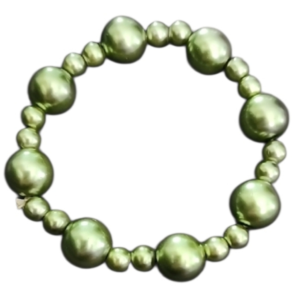 💥4 For $20💥Green Pearl Glass Beaded Stretch Bracelet